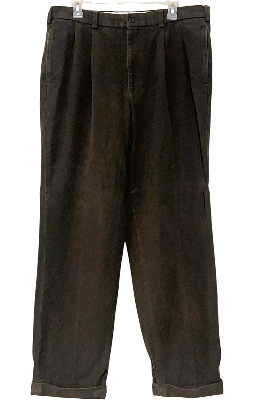 Brooks Brothers Elliot Brown Pleated Cuffed Cotton Trousers Mens 36x30